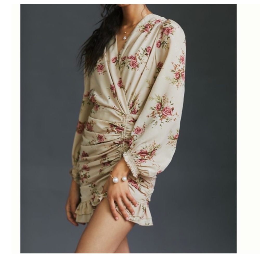 En Saison Anthropologie Floral Peasant Boho Mini Ruffle Dress Romantic Sz M